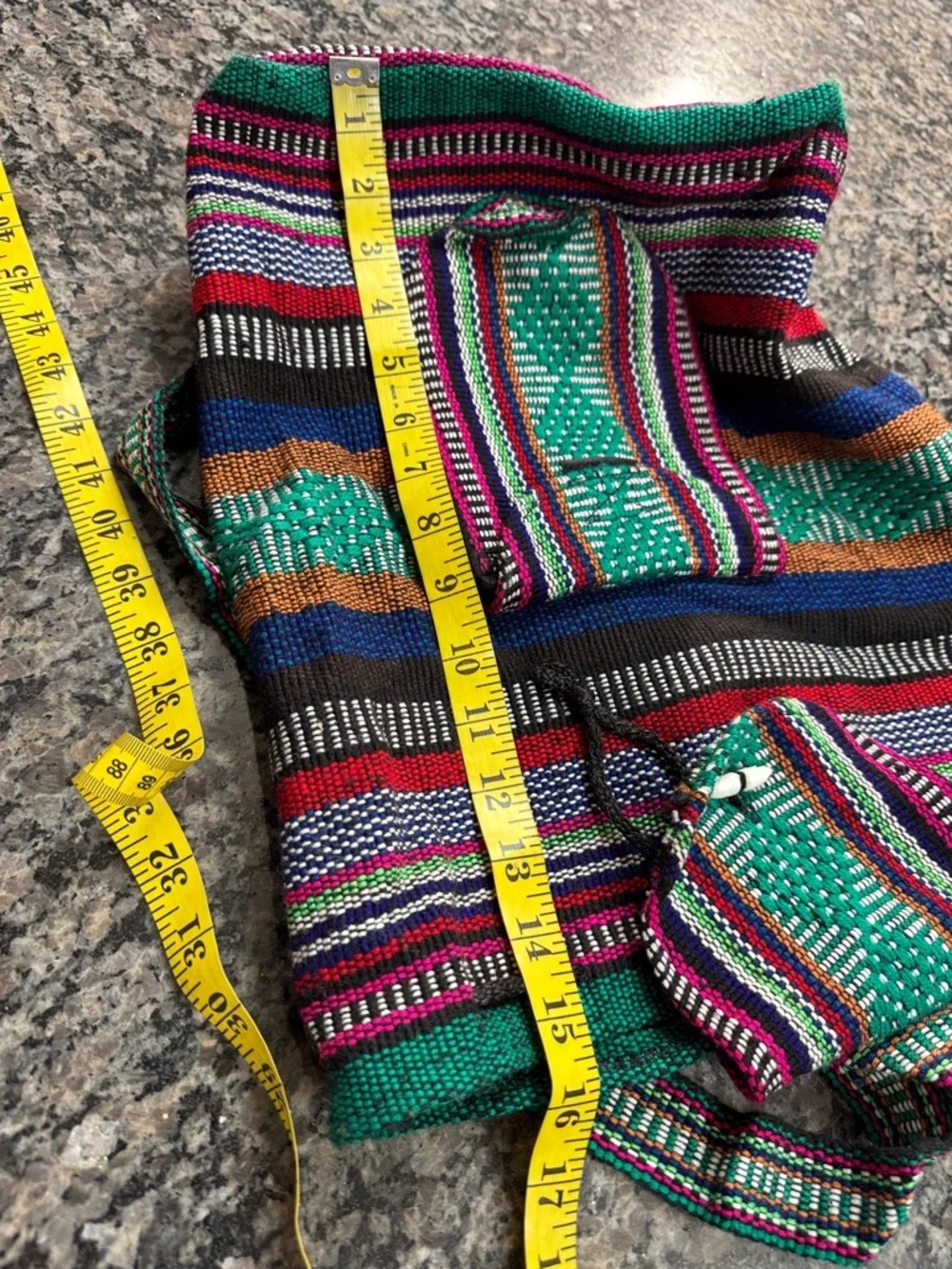 Pinzon Handwoven Green Striped Boho Backpack - Ethnic Pattern